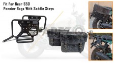 For Royal Enfield Bear 650 Genuine Leather Pannier Bags Black With Saddle Stays - SPAREZO